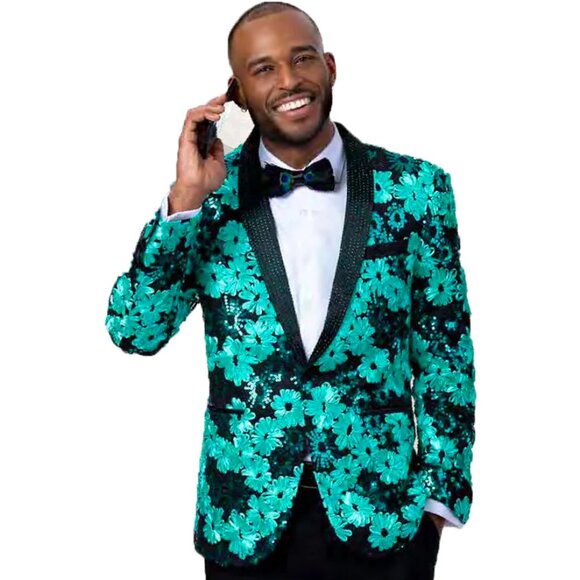 Mens Paisley Black & Green Sequin Blazer